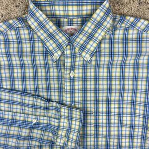 Brooks Brothers Blue Yellow Plaid Long Sleeve Button Up Shirt Medium All Cotton